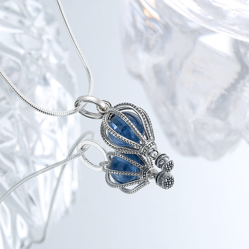 S925 Sterling Silver Sea Blue Hot Air Balloon Necklace
