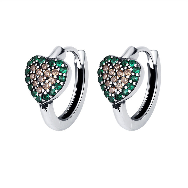 Green Full Diamond S925 Love Earrings Female Small And Delicate Earrings