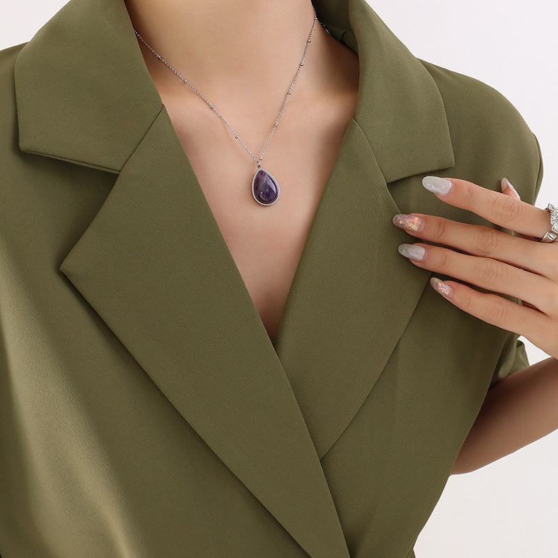 Natural Raw Gemstone Oval Pendant Necklace