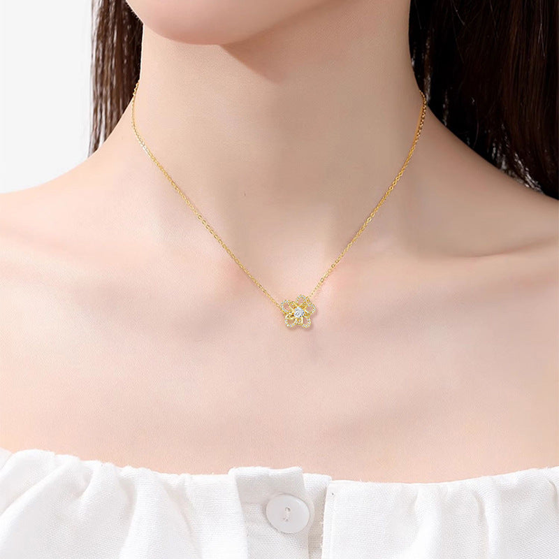 S925 Sterling Silver Sunflower Necklace for Women