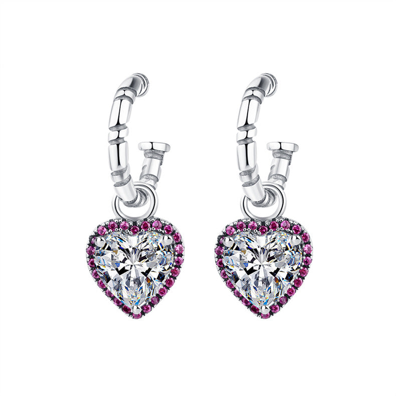 Sterling Silver Peach Heart Set Zircon Personalized Versatile Earrings