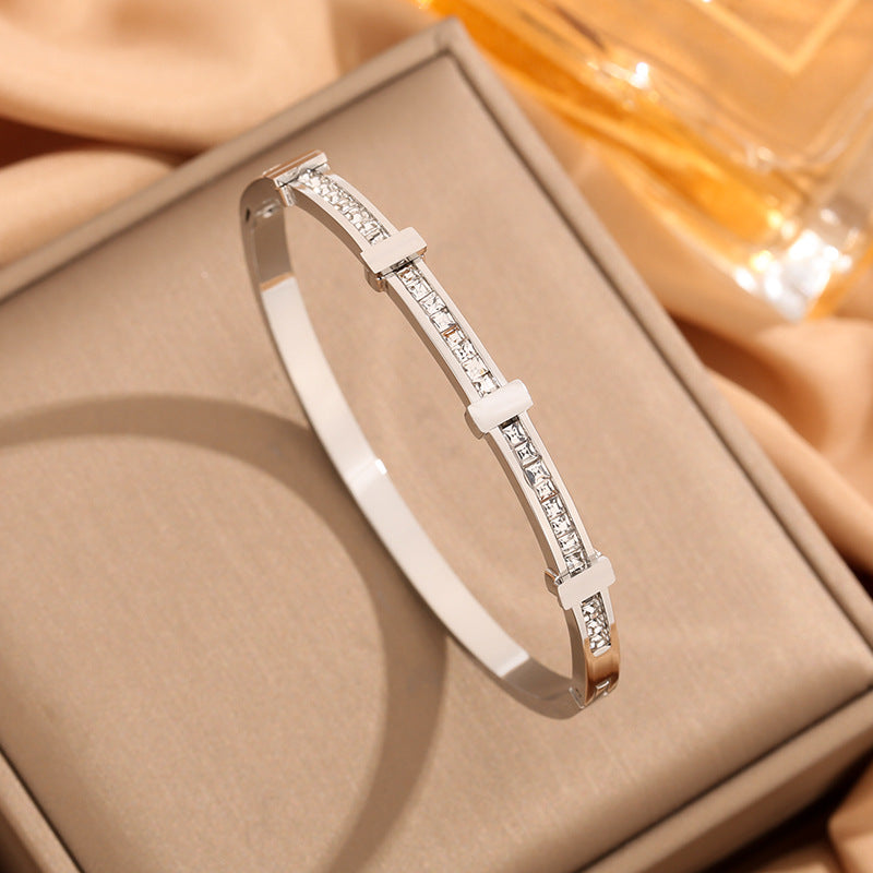 Double Layer Rhinestone Open Bracelet for Women