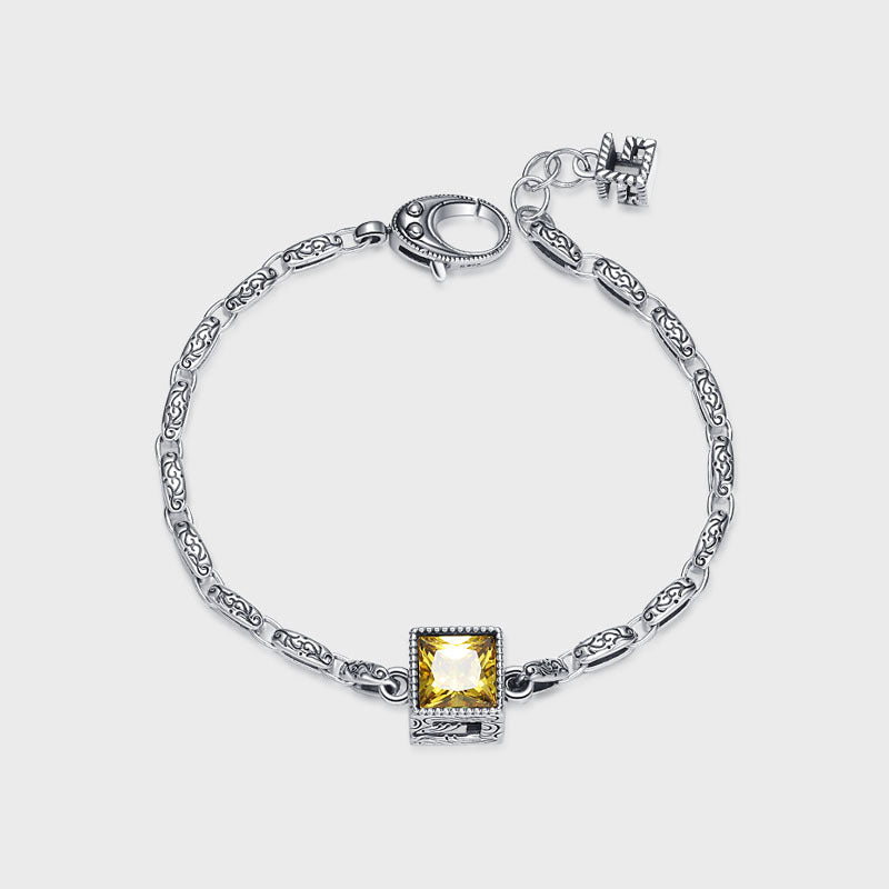 S925 Sterling Silver Letter G Purple Zircon Vintage Bracelet