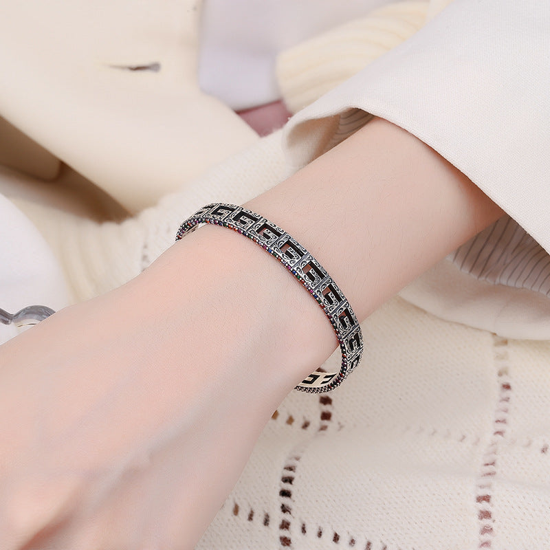 S925 Sterling Silver G-Shape Hollow Diamond Bracelet