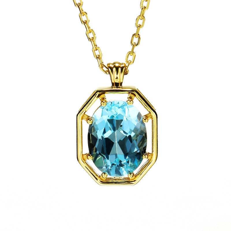 Silver Vintage Sky Blue Topaz Necklace Clavicle Chain Women