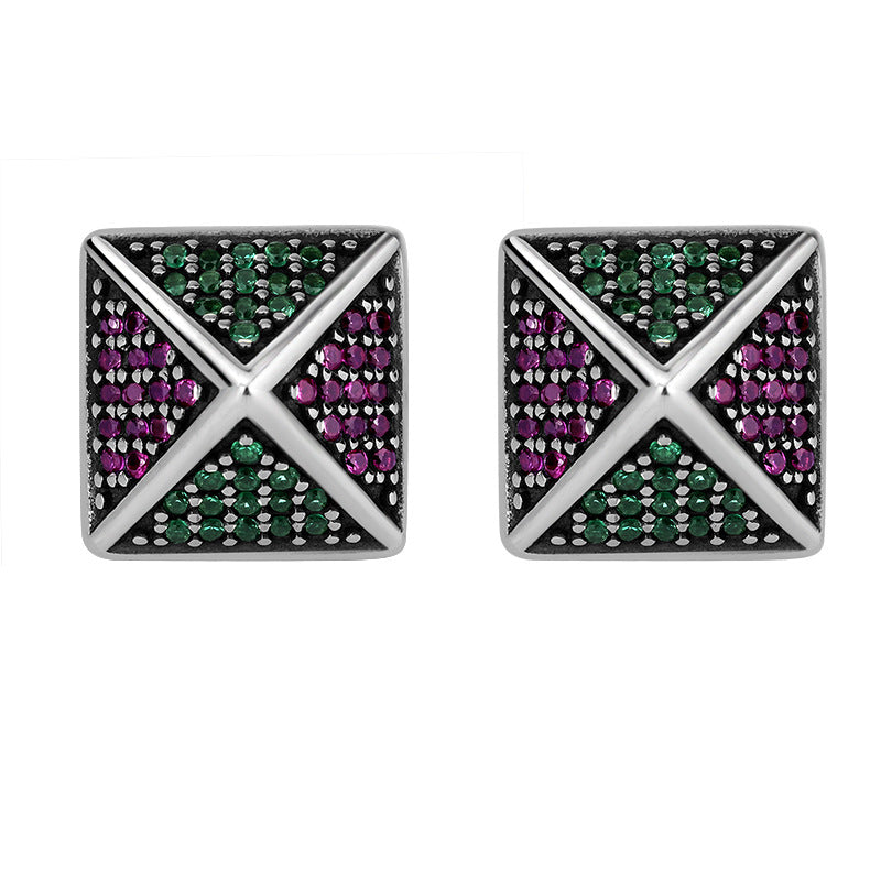 S925 Sterling Silver Pyramid Zircon Stud Earrings