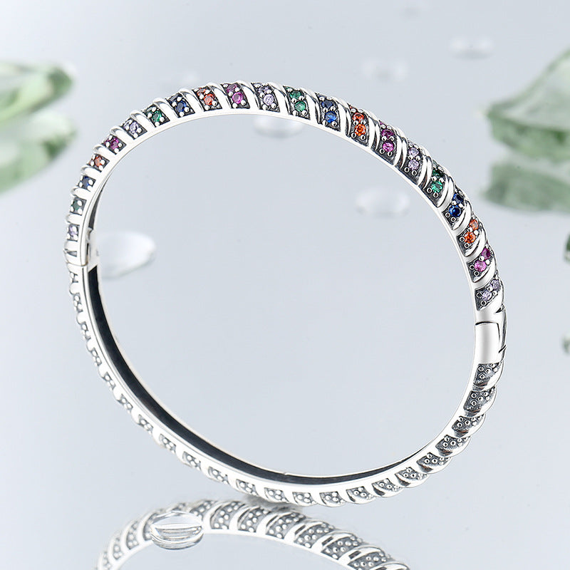 S925 Sterling Silver Geometric Colorful Tribal Elements Diamond Bracelet