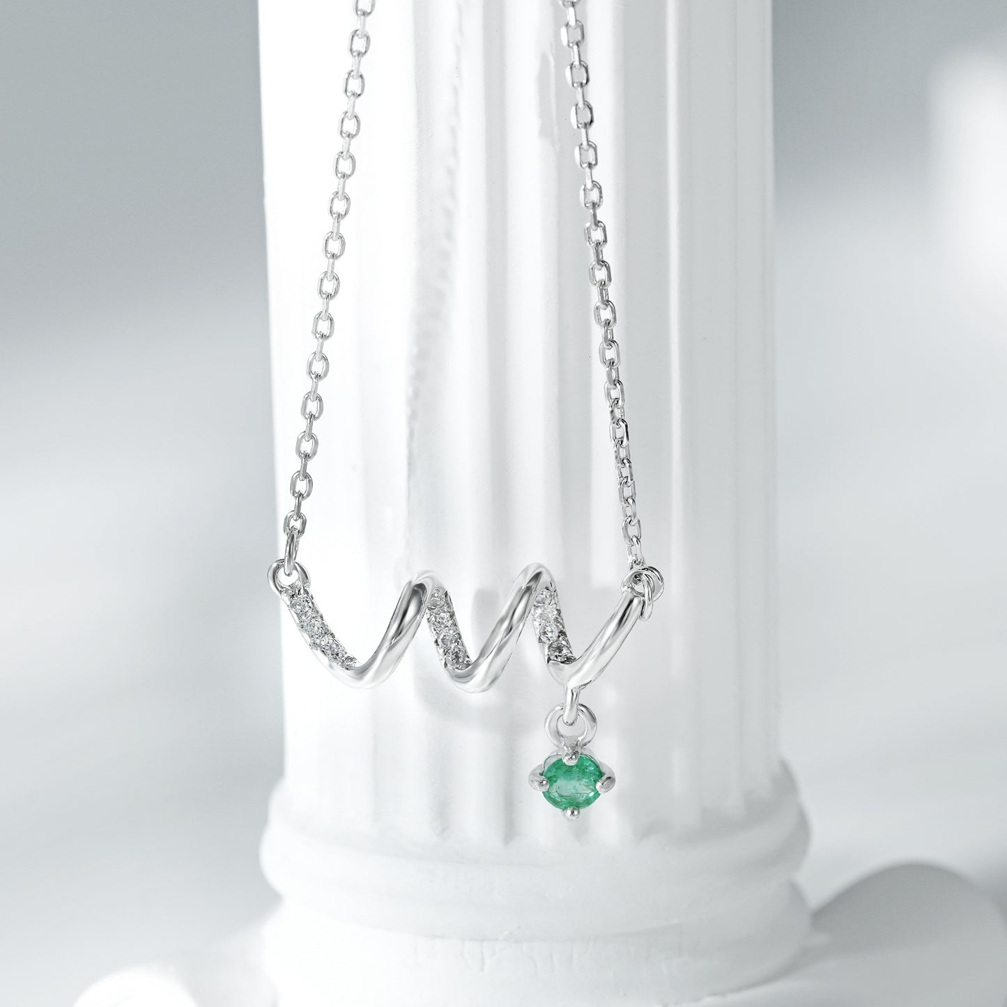 S925 Silver Emerald ECG Pendant Necklace for Women