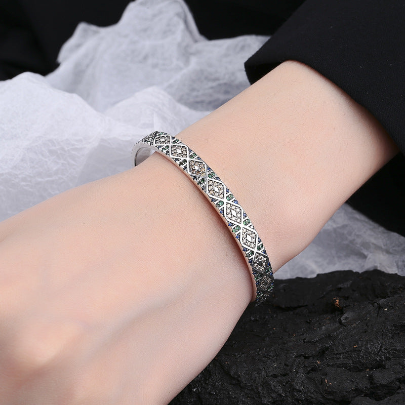 S925 Sterling Silver Tribal Geometric Bracelet