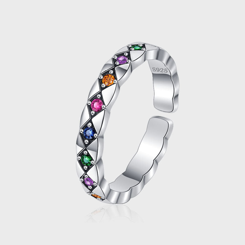 S925 Sterling Silver Luxury Small Fragrant Rhombic Ring Fashion Personality