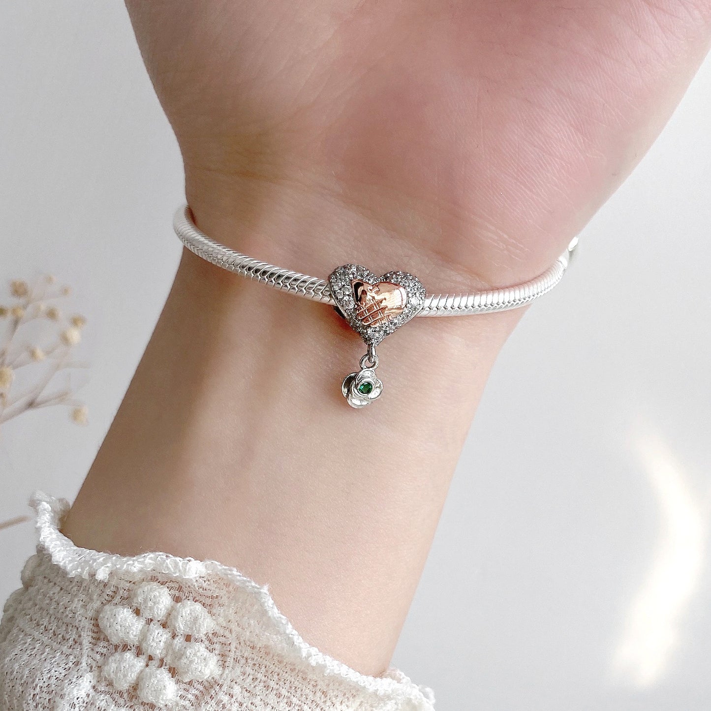 Large Hand Pull Small Hand 925 Sterling Silver Beads Mother's Day Necklace Diy Accessories