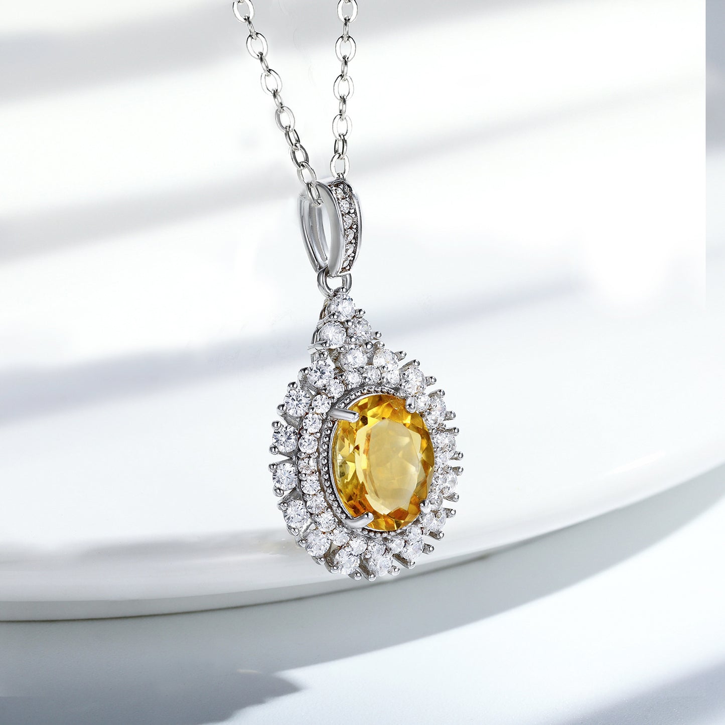S925 Silver Natural Topaz Pendant Necklace for Women