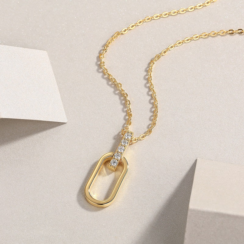 Light & Shadow Geometry – Moissanite Pendant Necklace (S925 Silver, Gold Plated)