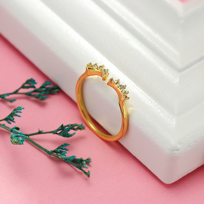 Silver Lash Curved Open Zircon Ring for Women