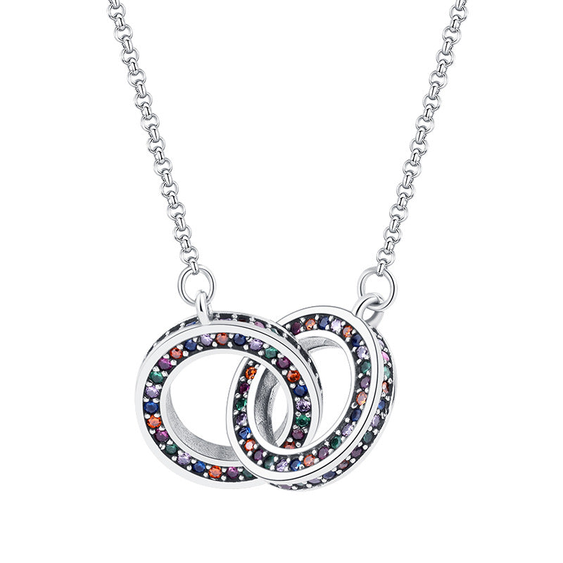 S925 Sterling Silver Double Ring Clavicle Necklace for Women