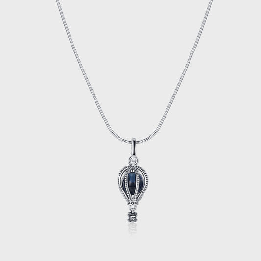 S925 Sterling Silver Sea Blue Hot Air Balloon Necklace