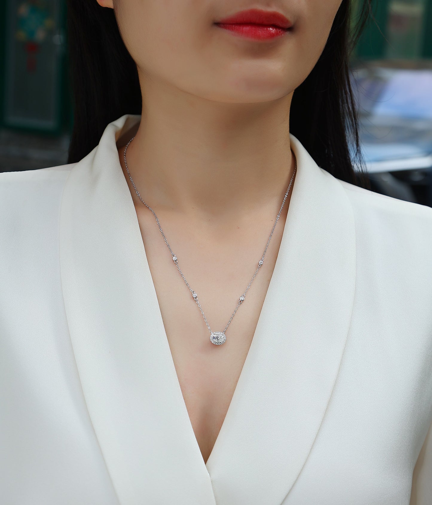 Moissanite Pendant Necklace (S925 Silver, Platinum Plated)