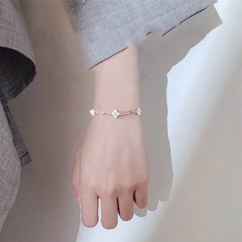 925 Sterling Silver Four-Leaf Clover Bracelet for Women