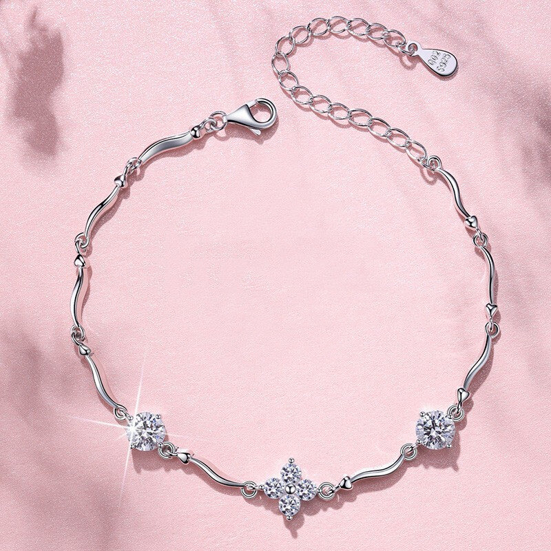 925 Sterling Silver Four-Leaf Clover Bracelet for Women