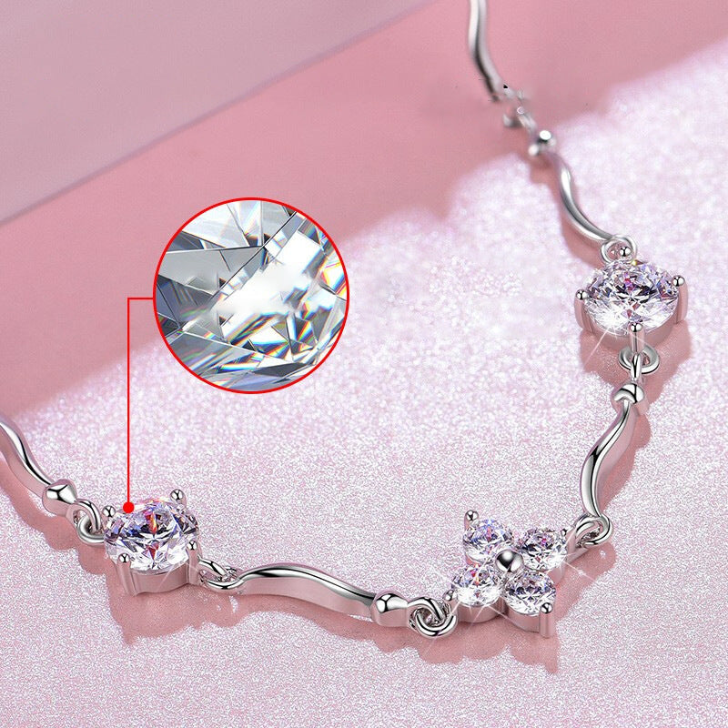 925 Sterling Silver Four-Leaf Clover Bracelet for Women