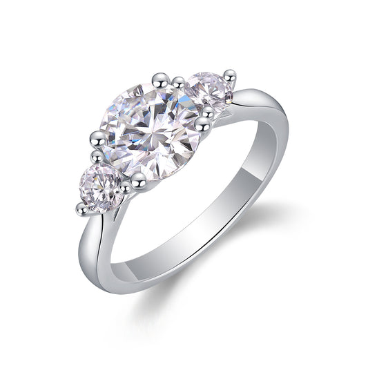 Luxury 2CT Three-Stone Moissanite Ring – S925 Gold Plated