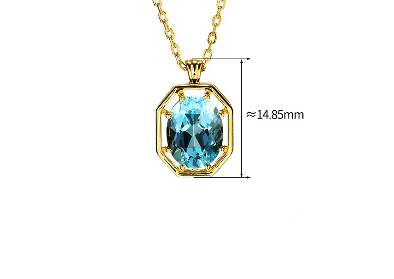 Silver Vintage Sky Blue Topaz Necklace Clavicle Chain Women