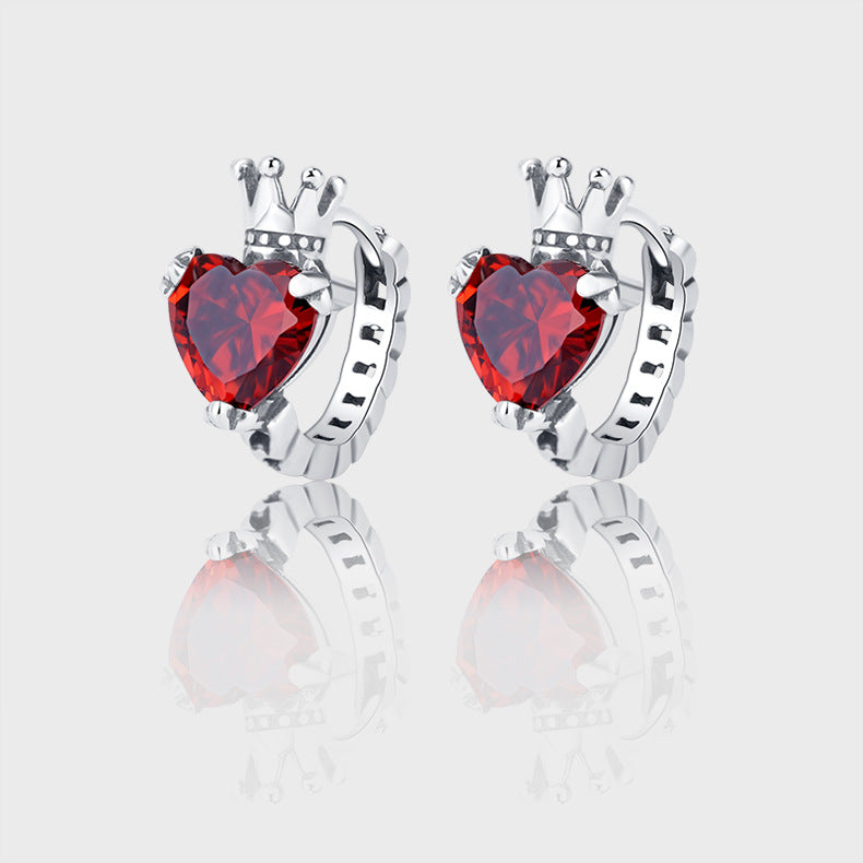 S925 Sterling Silver Love Crown Ear Buckle Female Round Face Earrings