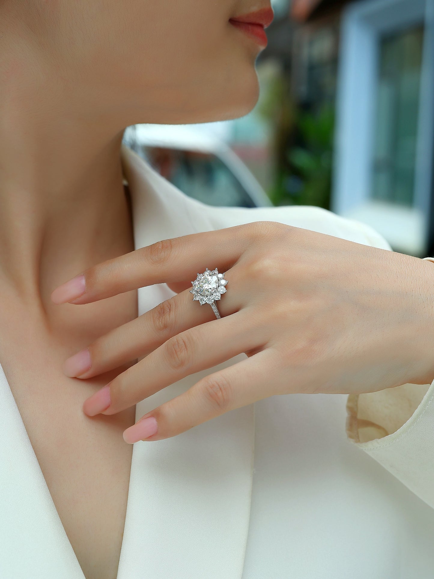 Luxury 3CT Moissanite Sunflower Ring – S925 Silver