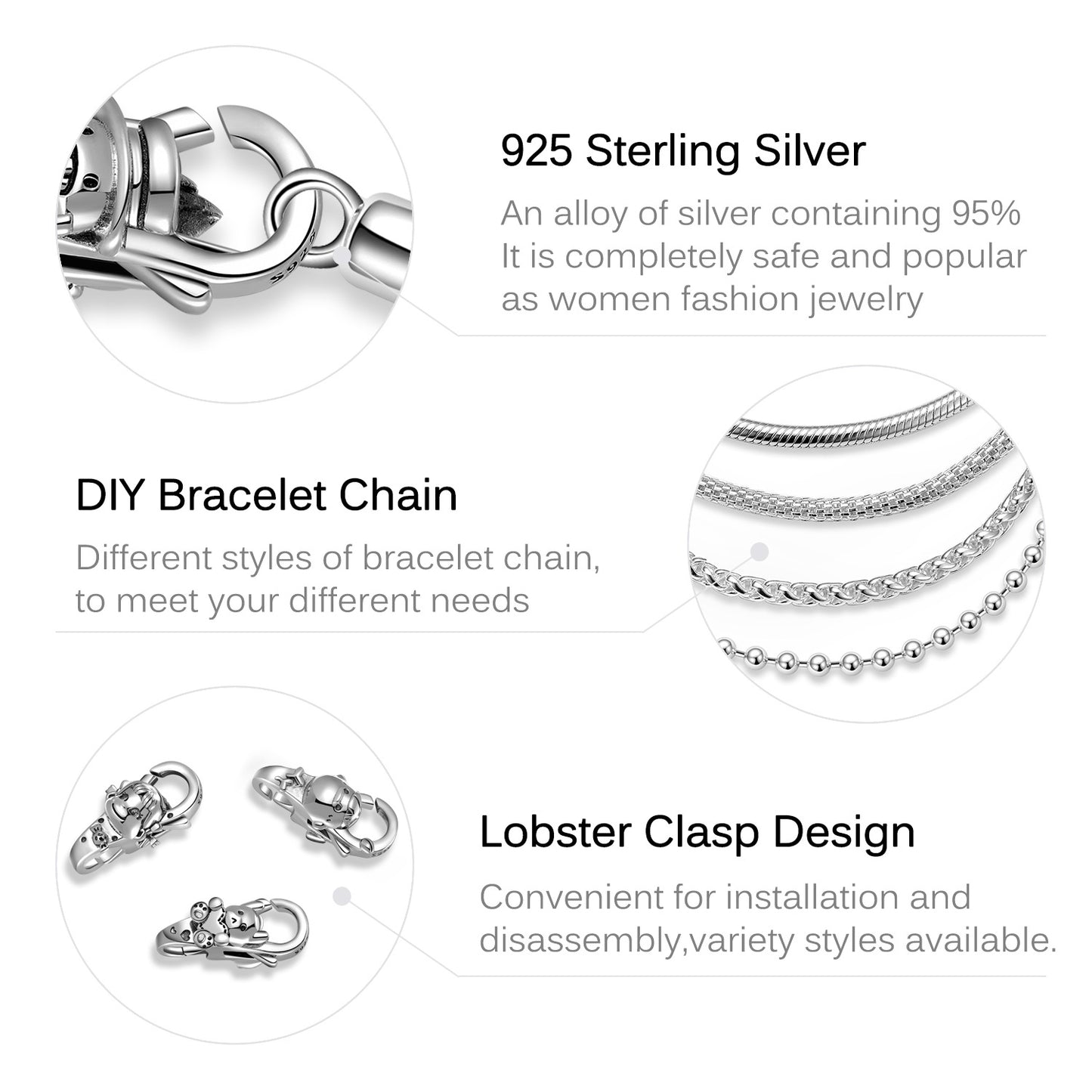 S925 Sterling Silver Lobster Buckle Accessories DIY Bracelet Buckle