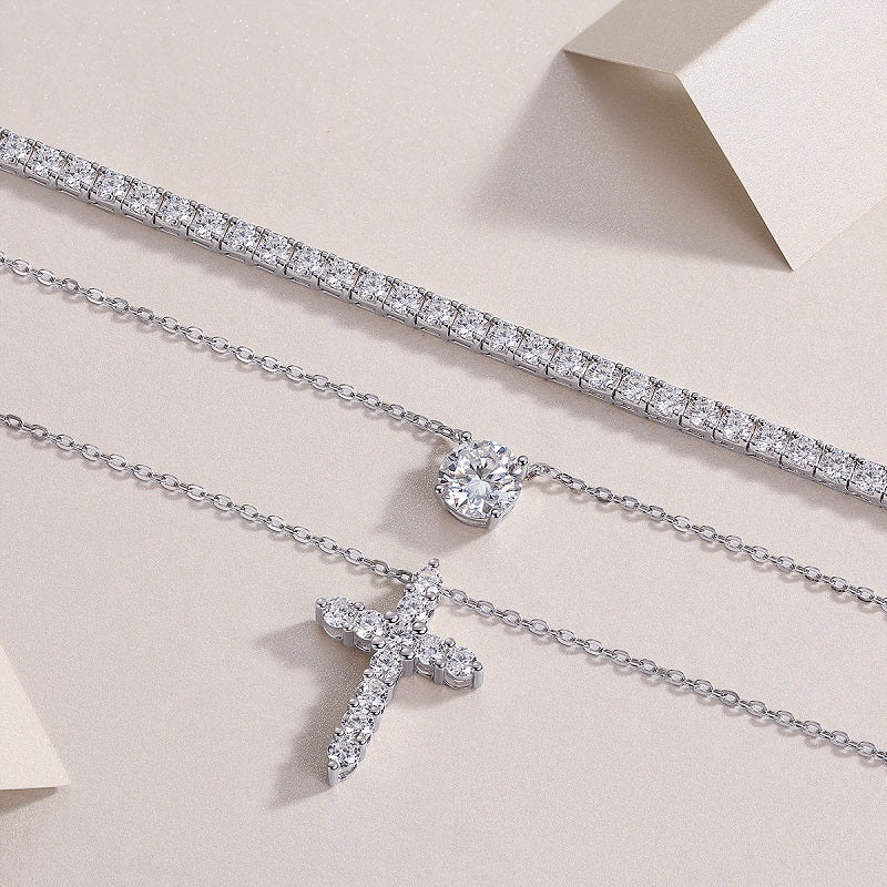 Moissanite Jewelry Set – Necklace & Chain (S925 Silver, Platinum Plated)