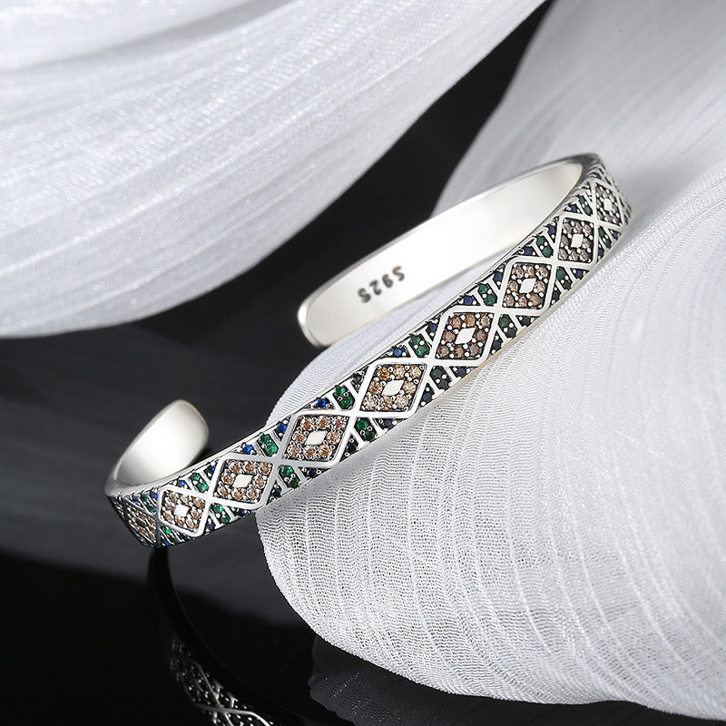 S925 Sterling Silver Tribal Geometric Bracelet
