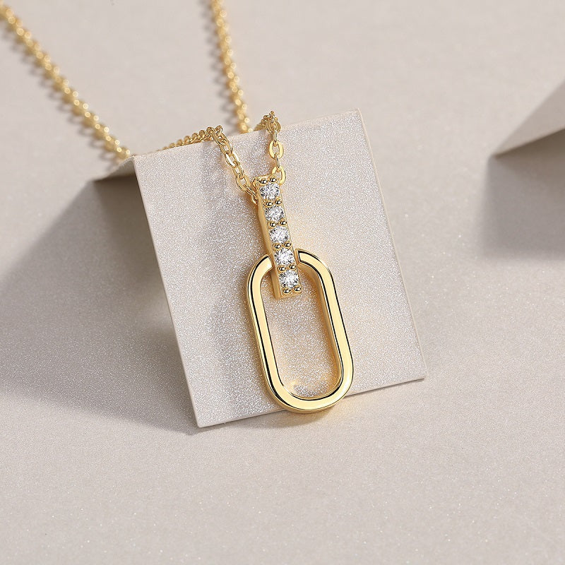 Light & Shadow Geometry – Moissanite Pendant Necklace (S925 Silver, Gold Plated)
