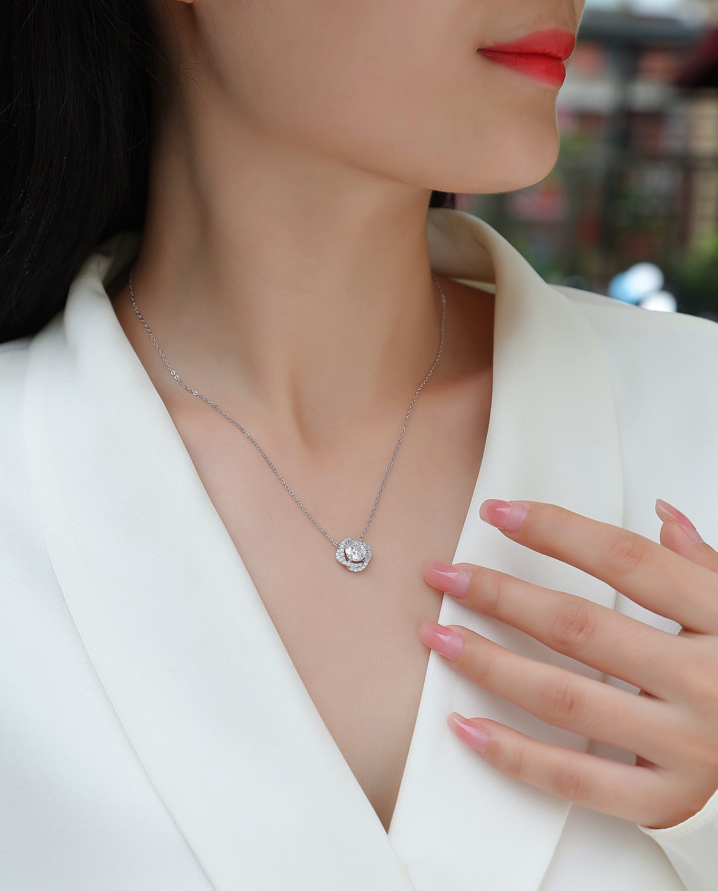 Moissanite Pendant Necklace (S925 Silver, Platinum Plated)
