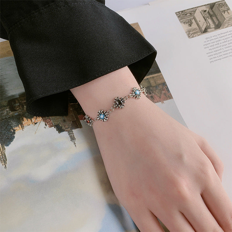 S925 Sterling Silver Vintage Daisy Diamond Bracelet