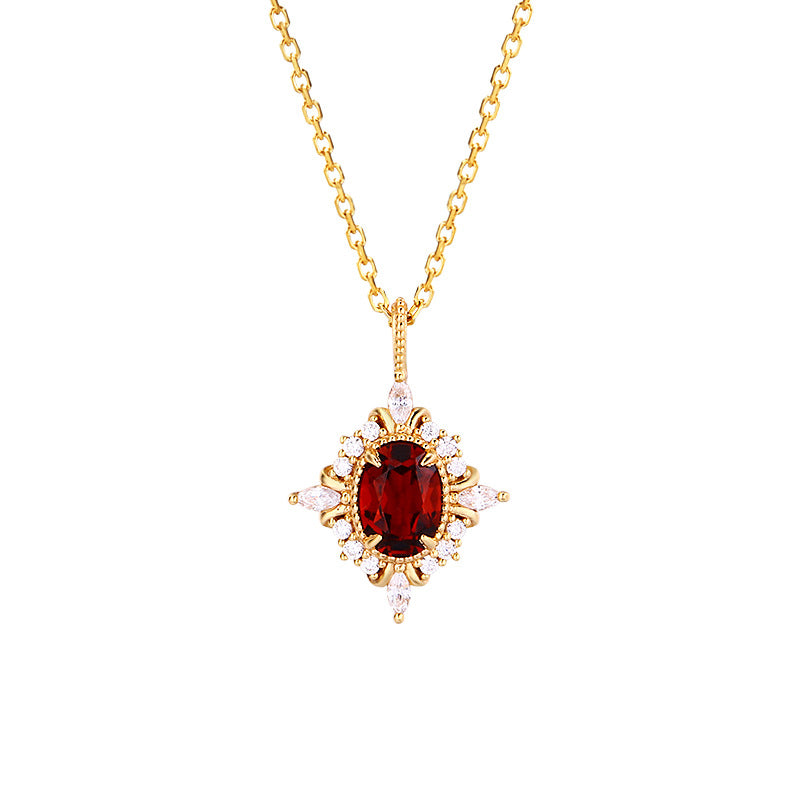 Retro Light Luxury Cross Star Garnet Pendant Necklace