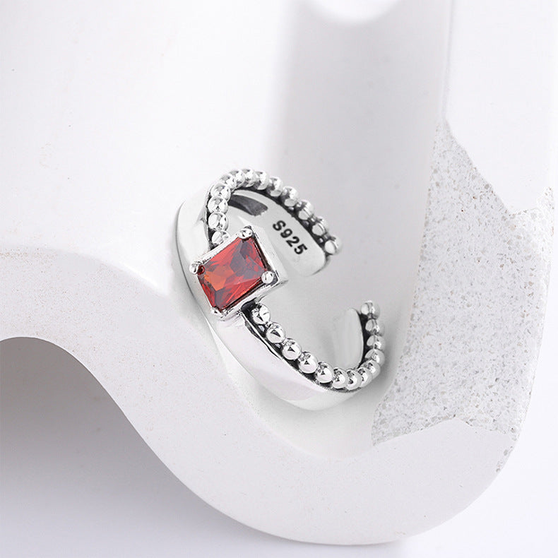 S925 Sterling Silver Original Fantasy Opening Ring Female Chain Square Diamond
