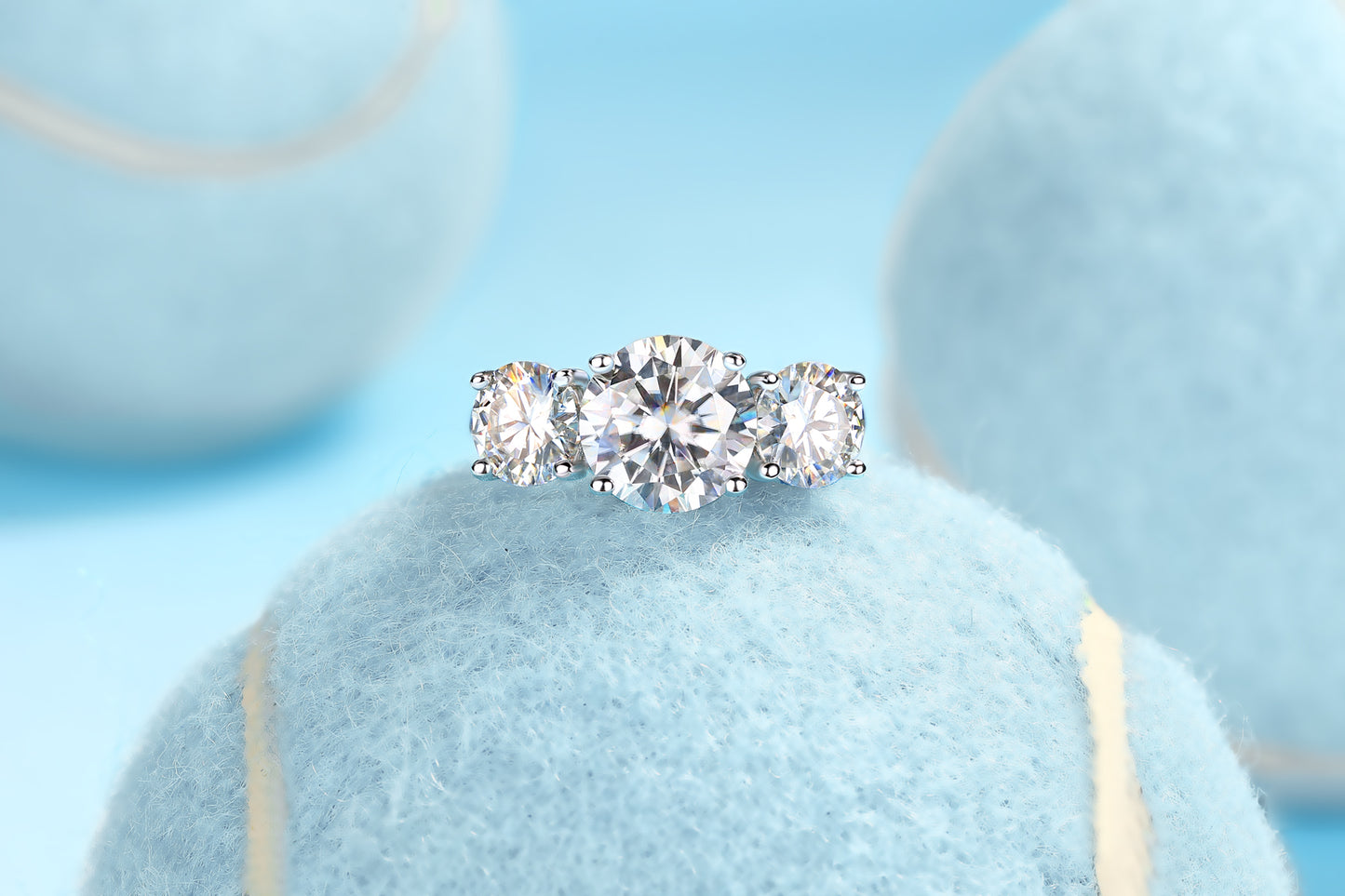 Three Lives of Fortune – 3ct Moissanite Wedding Ring (S925 Silver, Platinum Plated)