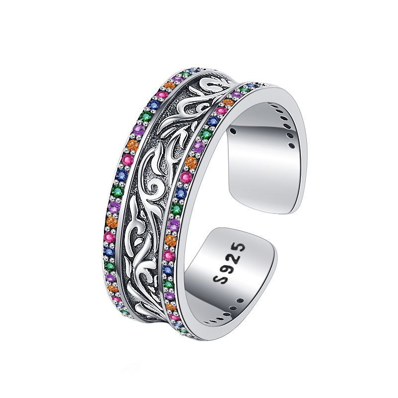 S925 Sterling Silver Retro Tang Grass Rattan Flower Ring