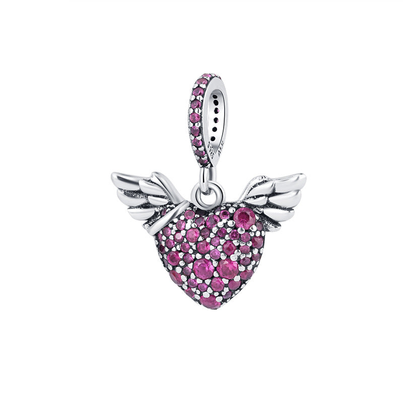 S925 Sterling Silver Inlaid Love Pendant Female Love Wing Female