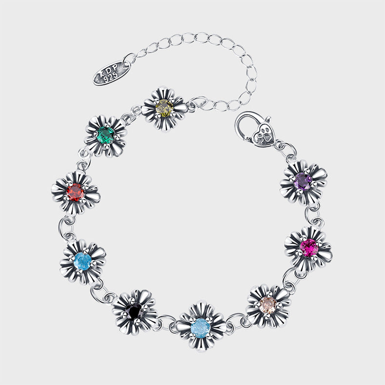 S925 Sterling Silver Vintage Daisy Diamond Bracelet