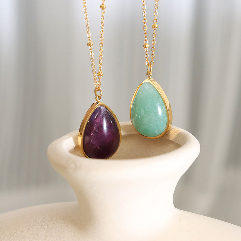 Natural Raw Gemstone Oval Pendant Necklace