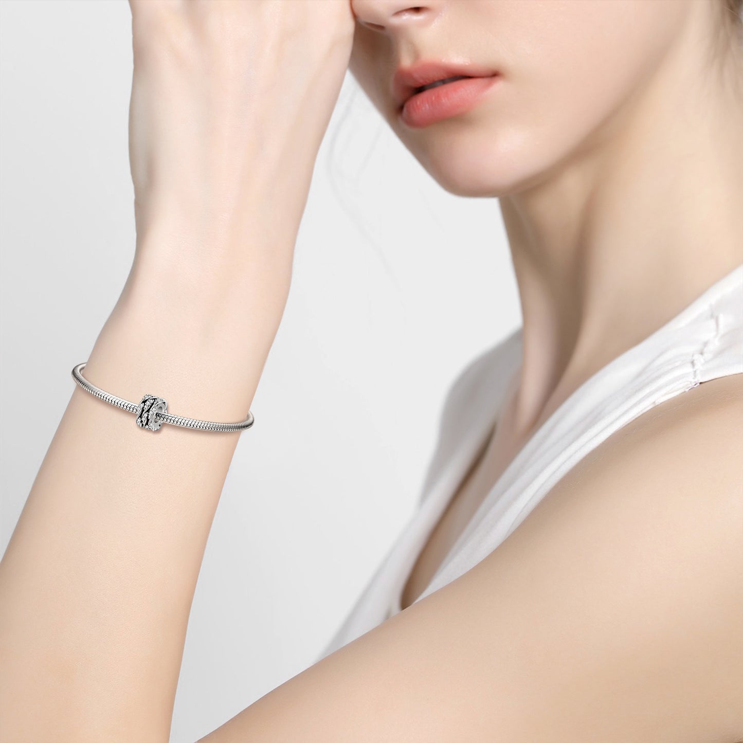 Shiteng Man Beads S925 Sterling Silver Oxide Ring Simple Bracelet Necklace Diy Accessories