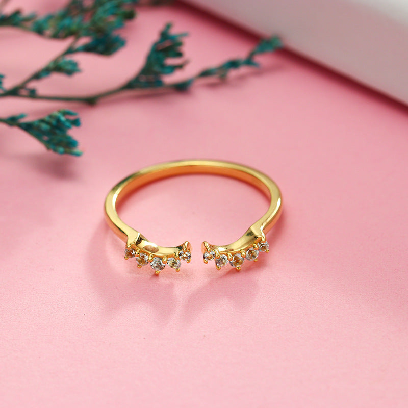 Silver Lash Curved Open Zircon Ring for Women