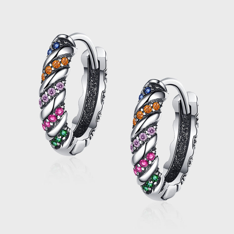 S925 Sterling Silver Multi-Color Striped Earrings for Women
