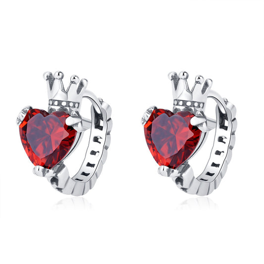 S925 Sterling Silver Love Crown Ear Buckle Female Round Face Earrings