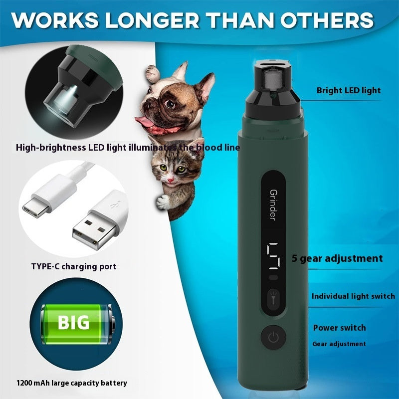 Electric Dog & Cat Nail Grinder – Rechargeable, Super Quiet 5-Speed Pet Nail Trimmer for Small, Medium & Large Pets