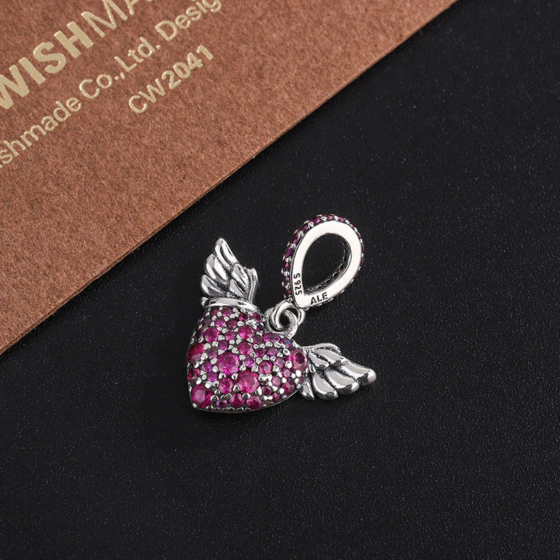 S925 Sterling Silver Inlaid Love Pendant Female Love Wing Female