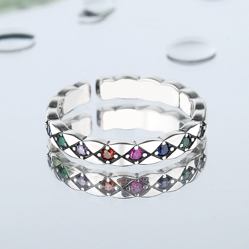 S925 Sterling Silver Luxury Small Fragrant Rhombic Ring Fashion Personality