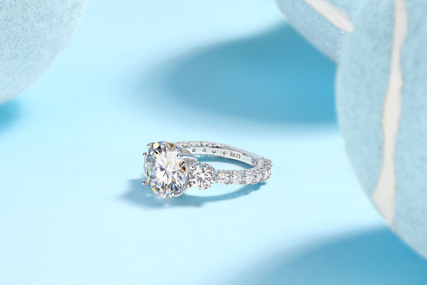 Luxury 5CT Three-Stone Moissanite Ring – S925 Silver