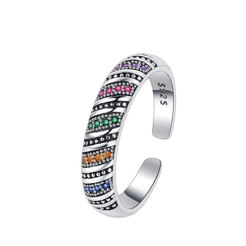 S925 Sterling Silver Color Diamond Thread Ring
